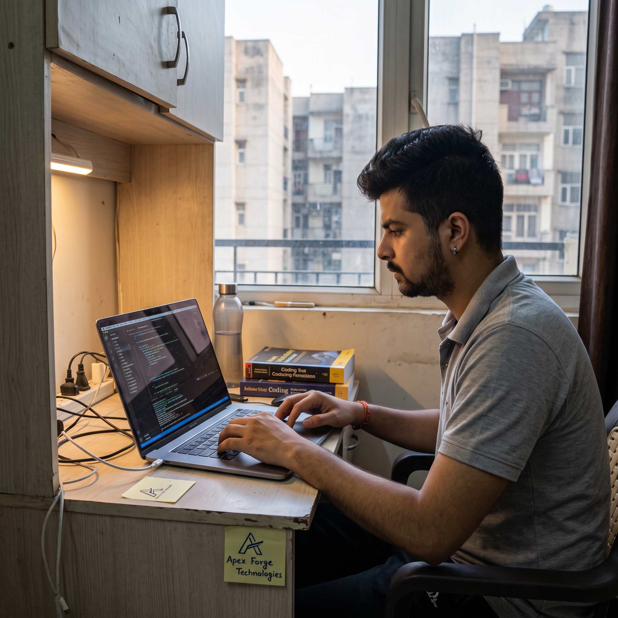 Coding a client website in a home studio in Noida
