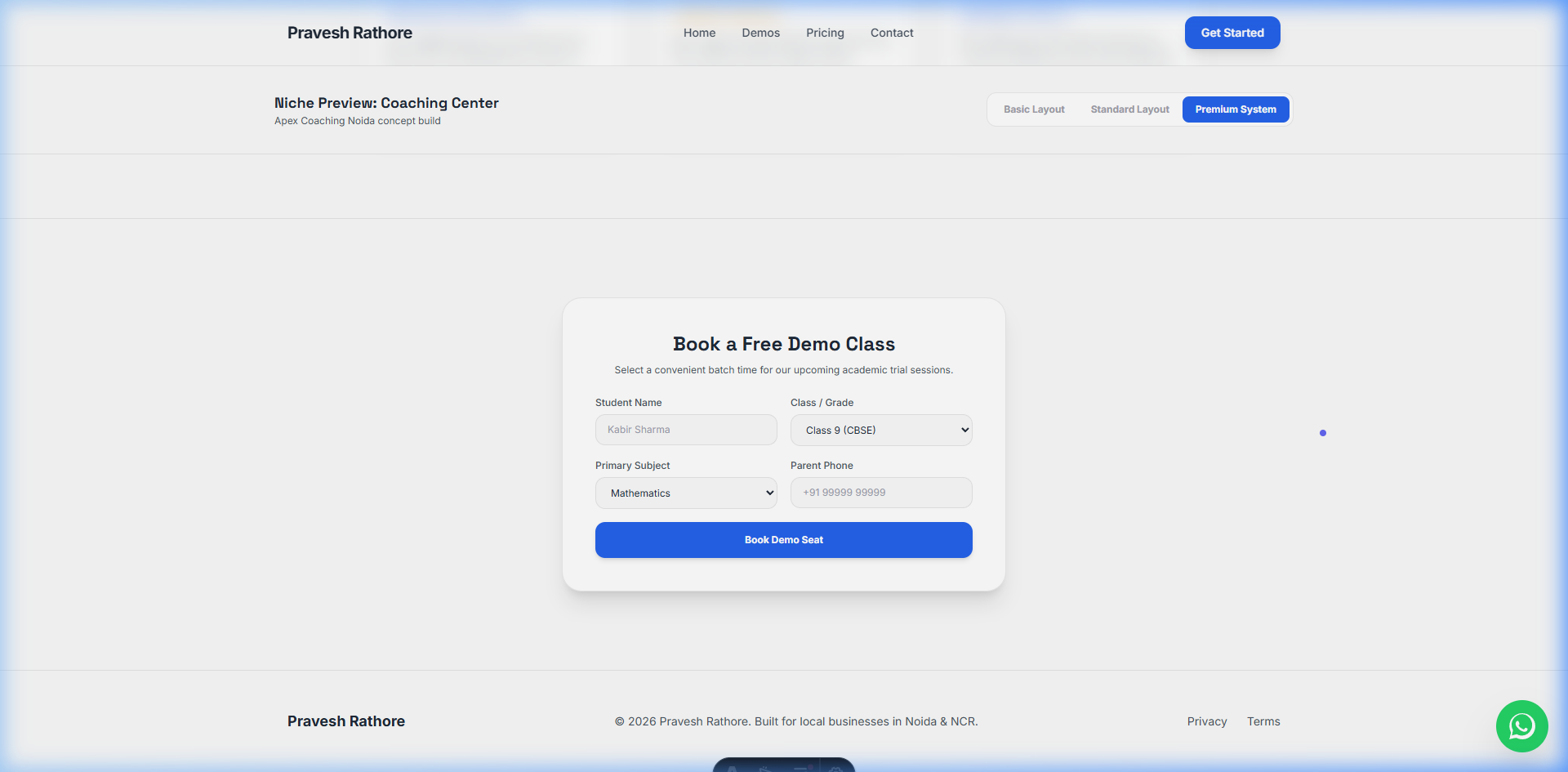 Coaching Institute website demo preview