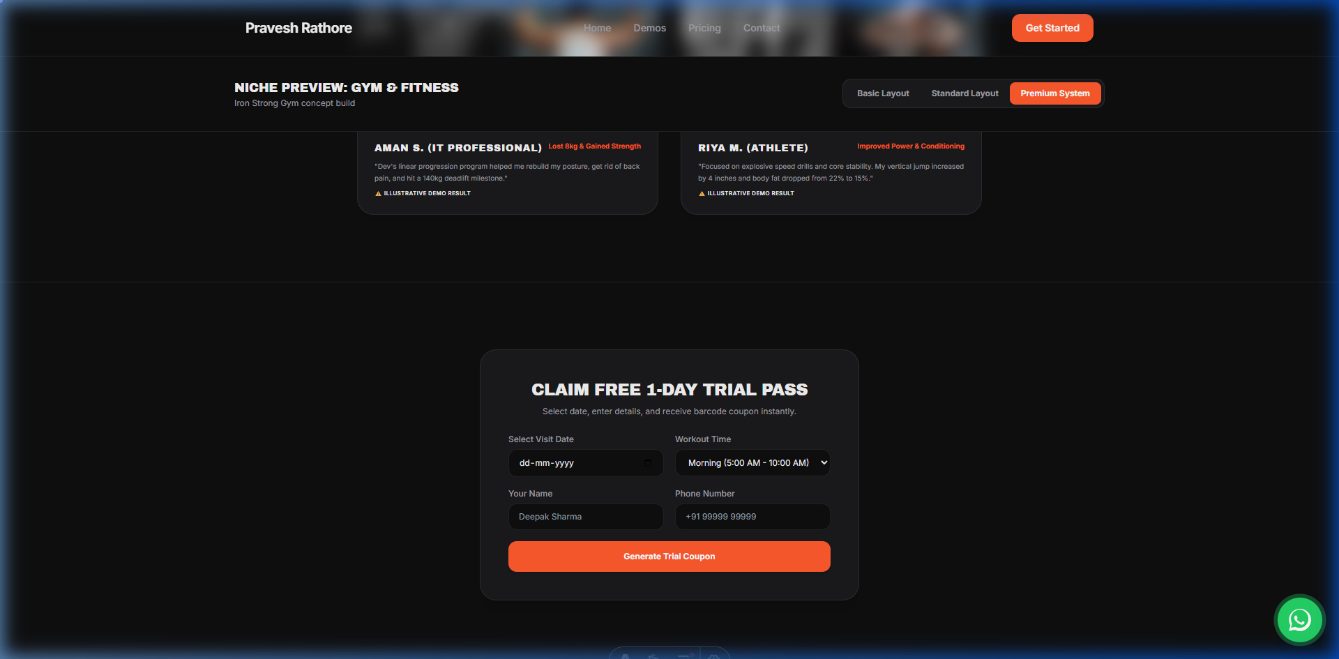 Gym & Fitness website demo preview