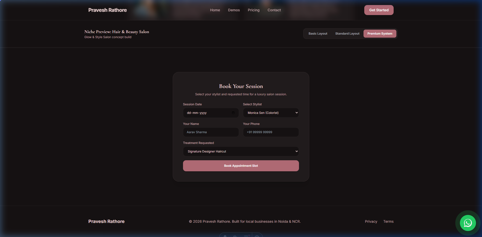 Salon & Spa website demo preview